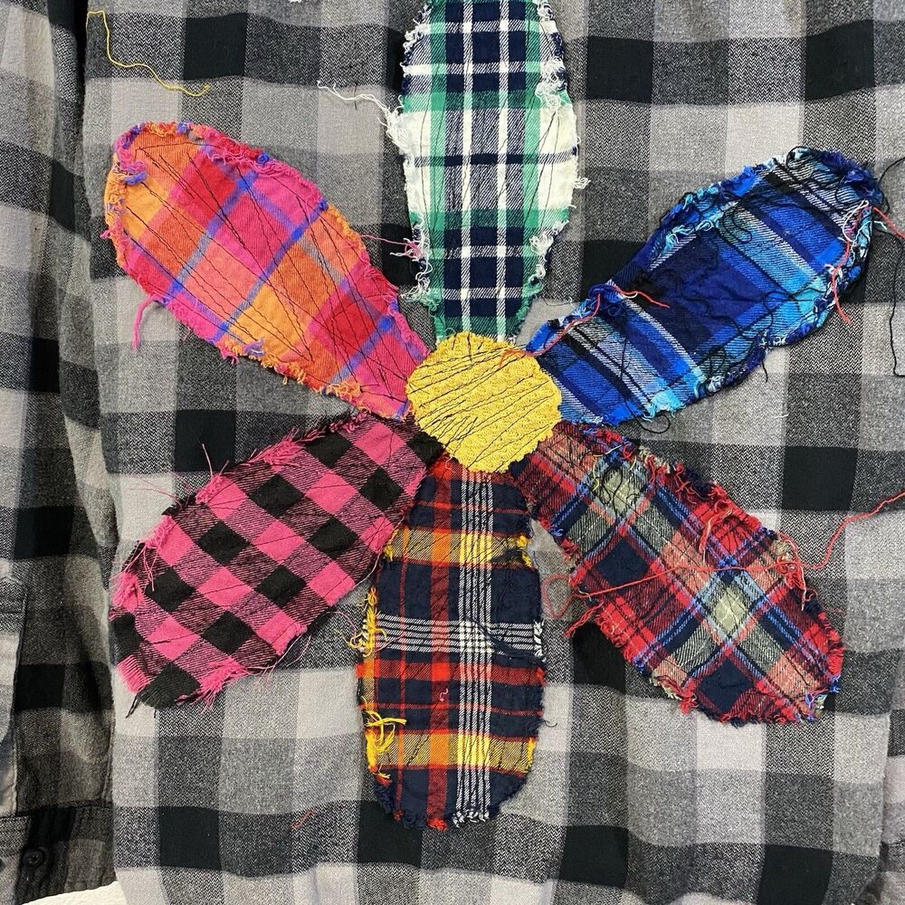 Flannel Shirt Women XL Shacket Flower Grunge Camp Rock Country Festival Upcycled - Picture 14 of 16